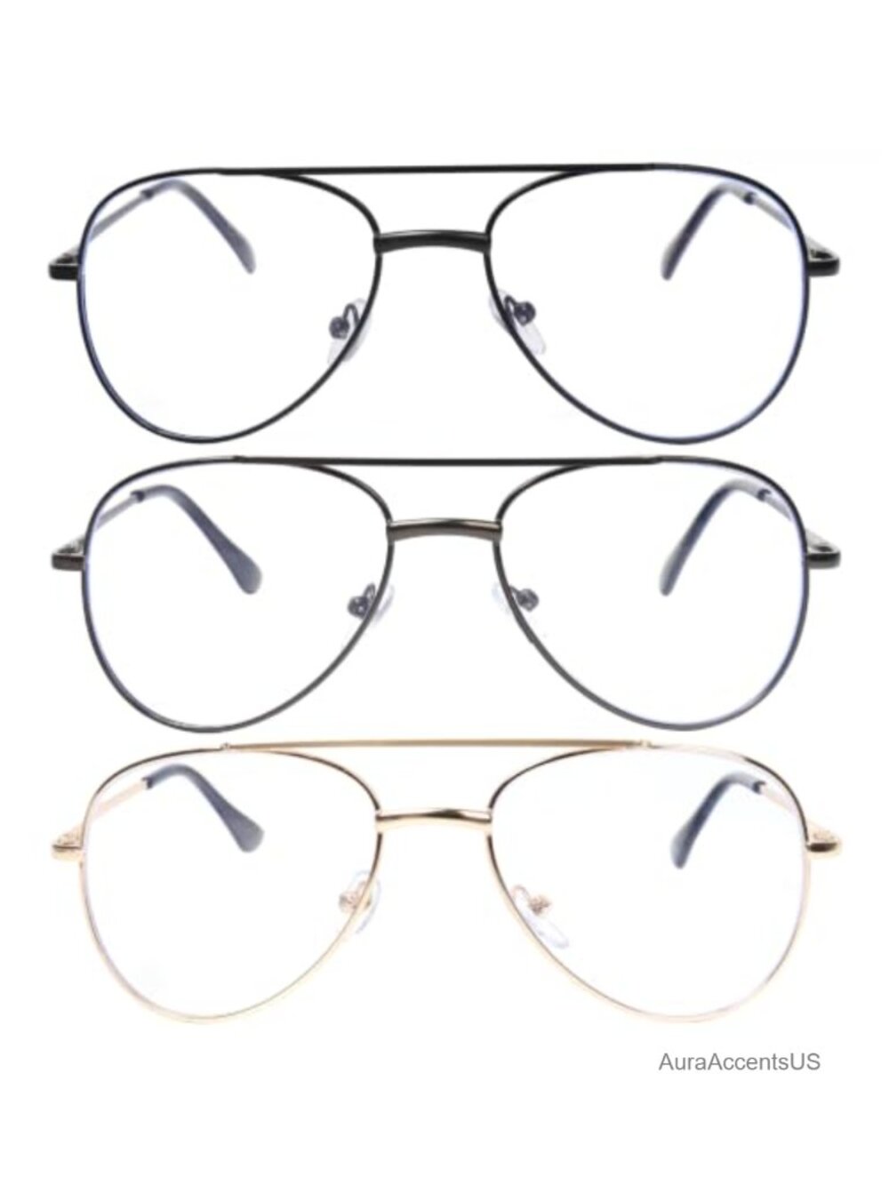 3 Pack Metal Aviator Reading Glasses Blue Light Blocking Spring Hinge